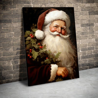 Classic Holly Christmas Canvas Print, Vintage Santa Claus Canvas Wall Art, Retro Holiday Portrait Canvas, Festive Xmas Decor, Winter Present