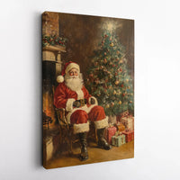 Traditional Christmas Canvas Print, Vintage Santa Claus Wall Art, Retro Santa Painting Canvas Art, Holiday Xmas Wall Decor Present