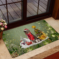 Snowy Xmas Tree Welcome Mat, Australian Shepherd Christmas Doormat, Aussie Dog Front Door Mat, Holiday Entry Rug, Dog Mom Present