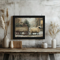 Rustic Winter Snow Scene Print, Farmhouse Christmas Sheep Wall Art Digital Download, Country Sheep Poster, Holiday Farmhouse Wall Decor