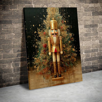 Christmas Tree Canvas Print, Golden Nutcracker Canvas Wall Art, Festive Nutcracker Wall Art, Holiday Portrait Canvas, Xmas Living Room Present
