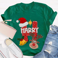 Santa Hat Elk Holiday Shirt, H Is for Happy Christmas Shirt, Humorous Christmas Graphic Tee, Festive Family Holiday Shirt, Adorable Christmas Present