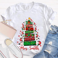 Custom Name Christmas Tree Shirt, Personalized Christmas Tree T-Shirt, Colored Pencil Christmas Tree Tee, Holiday Teacher Xmas Shirt