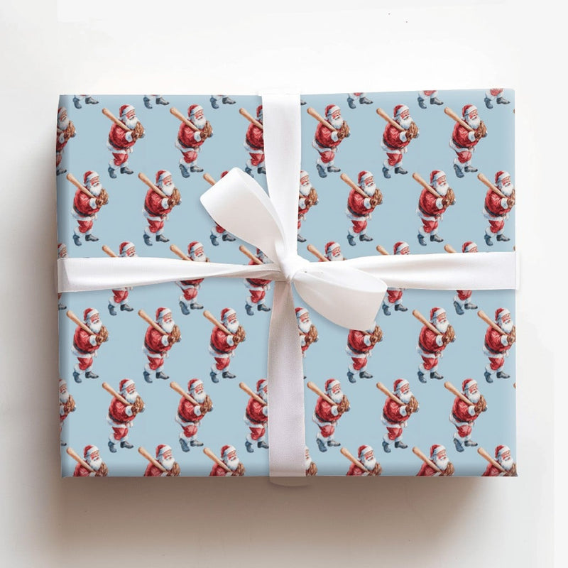 Sports Holiday Gift Wrap, Baseball Santa Christmas Wrapping Paper, Batter Santa Claus Gift Wrapping Paper, Baseball Fan Holiday Present Wrap