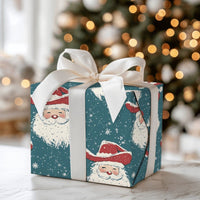Rustic Teal Christmas Gift Wrap, Western Cowboy Santa Wrapping Paper, Country Santa Claus Wrapping Paper, Snowy Holiday Gift Wrapping Paper