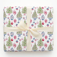 Potted Tree Holiday Gift Wrap, Watercolor Christmas Tree Wrapping Paper, Hanging Ornament Wrapping Paper, Festive Christmas Present Paper