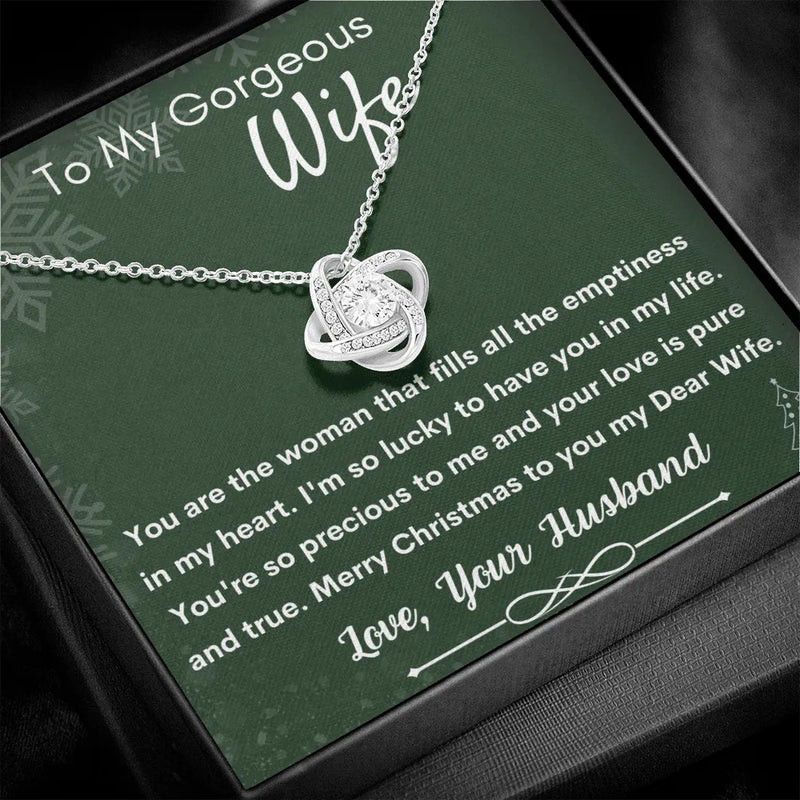 14k White Gold Love Knot Pendant, Love Knot Necklace for Wife, Sparkling Cubic Zirconia Knot Necklace, Romantic Wife Christmas Jewelry Present