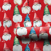 Watercolor Holiday Wrapping Paper, Red Christmas Gnome Wrapping Paper, Whimsical Scandinavian Gift Wrap, Adorable Winter Gnome Wrapping Paper