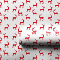 Christmas Reindeer Silhouette Gift Wrap, Red Reindeer Wrapping Paper, Minimalist Red Stag Present Paper, Winter Holiday Wrapping Paper Roll