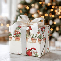 Poinsettia Botanical Gift Wrap Paper, Gardening Santa Christmas Wrapping Paper, Plant Lover Holiday Present Wrap, Xmas Wrapping Paper