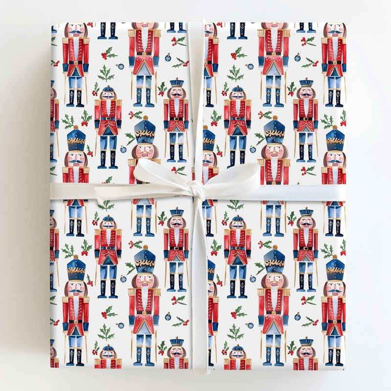 Watercolor Christmas Gift Wrap Roll, Nutcracker Wrapping Paper, Holiday Nutcracker Soldier Wrapping Paper, Festive Xmas Gift Wrapping Paper