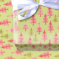 Pink and Green Pine Gift Wrap, Watercolor Christmas Tree Wrapping Paper, Festive Tree Present Paper, Holiday Wrapping Paper, Xmas Gift Wrap