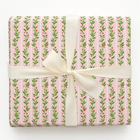 Watercolor Holly Berry Gift Wrap, Pink Christmas Wrapping Paper, Pink Striped Holiday Present Paper, Festive Vine Christmas Wrapping Paper