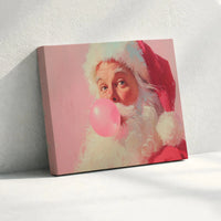 Quirky Santa Claus Canvas Print, Humorous Santa Blowing Bubble Gum Canvas, Bubblegum Christmas Canvas, Retro Xmas Wall Decor, Holiday Present