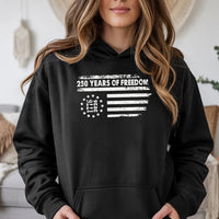 250 Years of Freedom Hoodie | Vintage American Flag 1776-2026 Design | Soft Cotton Blend Sweatshirt | Patriotic 4th of July Gift for Men and Women