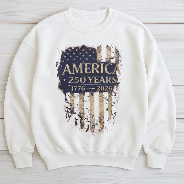 America 250 Years Sweatshirt | Vintage 1776-2026 USA Flag Design | Soft Cotton Polyester Blend | Patriotic Semiquincentennial Gift