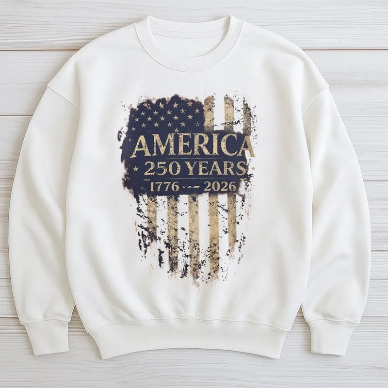 America 250 Years Sweatshirt | Vintage 1776-2026 USA Flag Design | Soft Cotton Polyester Blend | Patriotic Semiquincentennial Gift