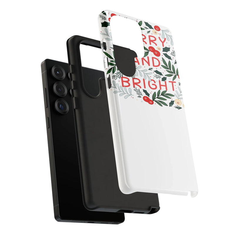 Christmas Wreath Samsung Galaxy Case, Merry and Bright Phone Case, Holiday Floral Tough Cover, Dual Layer Case, Christmas Present for Her