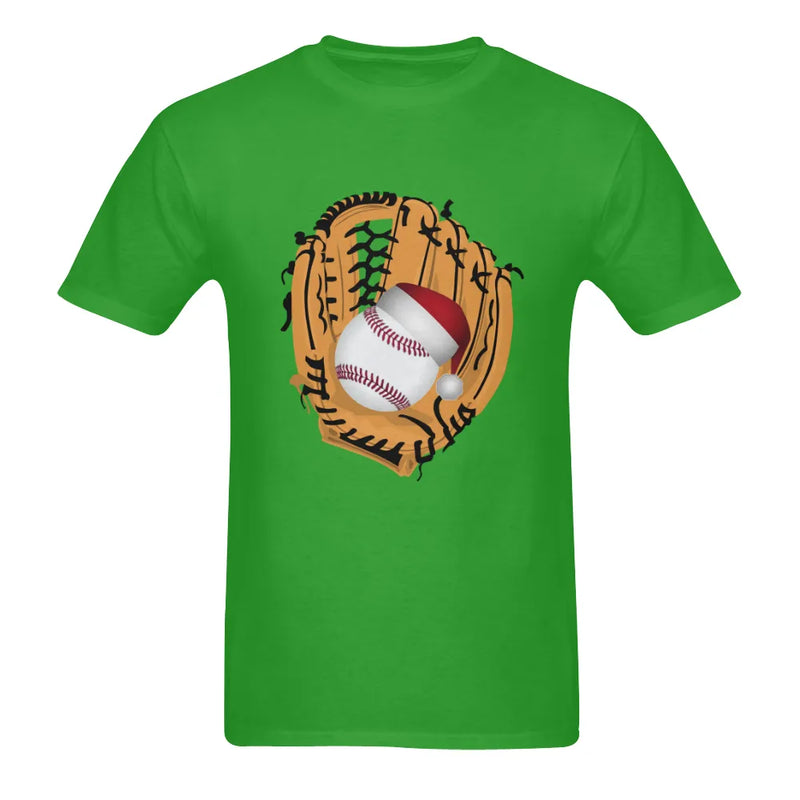 Christmas Holiday Sports Graphic Tee, Baseball Santa Hat T-Shirt, Baseball Player Xmas Shirt, Game Day Winter Cotton T-Shirt