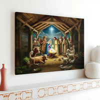 Christmas Manger Bethlehem Star Oil Painting Canvas Art, Holy Nativity Scene Canvas, Christian Religious Print, Xmas Home Wall Decor