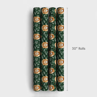 Dark Green Pinecone Holiday Gift Wrap, Watercolor Lion Christmas Wrapping Paper, Wildlife Winter Wrapping Paper, Festive Holiday Gift Wrap