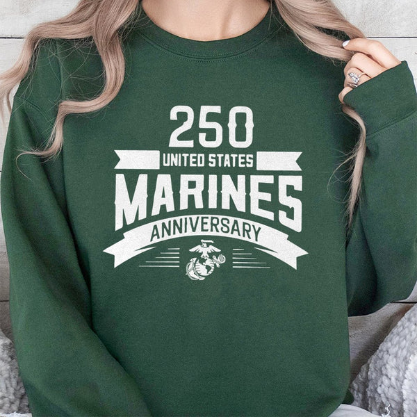 USMC 250th Anniversary Sweatshirt | 250 Years United States Marines Graphic | Premium Cotton Blend Crewneck | Military Veteran Gift for Men and Women