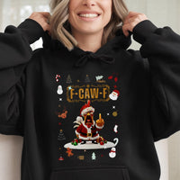 Humorous Santa Chicken Hoodie, F-Caw-F Christmas Hoodie, Rude Holiday Middle Finger Hooded Sweatshirt, Humorous Xmas Farm Animal Present Hoodie