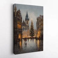 Snowy Old Town Poster, Prague Christmas Market Wall Art, Winter Prague Digital Download, European Travel Print, Festive City Skyline Art