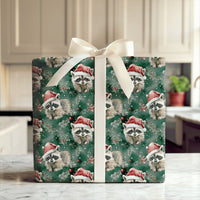 Woodland Animal Gift Wrap, Santa Hat Raccoon Wrapping Paper, Watercolor Christmas Wrapping Paper, Festive Winter Holiday Gift Wrap Paper