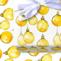 Gold Baubles Holiday Gift Wrap, Yellow Ornament Christmas Wrapping Paper, Watercolor Festive Wrapping Paper, Holiday Season Gift Wrap Roll