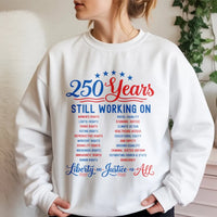 250 Years America Sweatshirt | Liberty and Justice Patriotic Typography Design | Soft Cotton Poly Blend | Gift for History Buffs