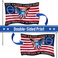 One Nation Under God Flag | 250 Years of Blessing | Patriotic Eagle & Betsy Ross Design | Double-Sided Grommet House Flag