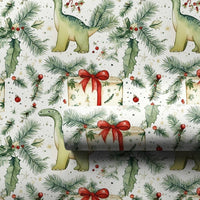 Adorable Brachiosaurus Gift Wrap, Christmas Dinosaur Wrapping Paper, Whimsical Holiday Dino Wrapping Paper, Kids Festive Christmas Gift Wrap