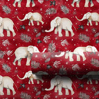 Festive Red Elephant Gift Wrap, Watercolor White Elephant Wrapping Paper, Christmas Elephant Wrapping Paper, Winter Botanical Present Wrap