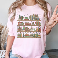 Holiday Book Lover Tee, Christmas Bookshelf T-Shirt, Festive Librarian Graphic Shirt, Reading Season Xmas Top, Bookish Reader Christmas Tee