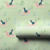 Watercolor Dog Sleigh Gift Wrap, Bernese Mountain Dog Wrapping Paper, Berner Christmas Wrapping Paper, Adorable Dog Holiday Gift Wrap Roll