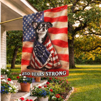 Chihuahua Patriotic Garden Flag | 250 Years Strong USA Anniversary | Double-Sided Weather-Resistant Polyester | Dog Lover Gift