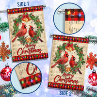 Festive Wreath Red Birds Yard Flag, Merry Christmas Cardinal Garden Flag, Double Sided Winter Holiday Lawn Flag, Bird Lover Present