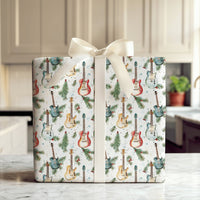 Watercolor Rock Music Gift Wrap, Electric Guitar Christmas Wrapping Paper, Holiday Musician Present Wrap, Winter Pine Guitar Gift Wrap Roll
