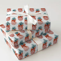 Pink Fruit Holiday Gift Wrap, Tropical Pineapple Christmas Wrapping Paper, Festive Present Wrap, Unique Winter Wrapping Paper