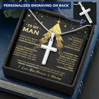Custom Engraved Cross Pendant, Personalized Cross Necklace for Husband, Mens Stainless Steel Cross Necklace, Faith Jewelry, Christmas Present