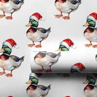 Watercolor Santa Hat Gift Wrap, Mallard Duck Christmas Wrapping Paper, Duck Bird Wrapping Paper Roll, Holiday Wrapping Paper