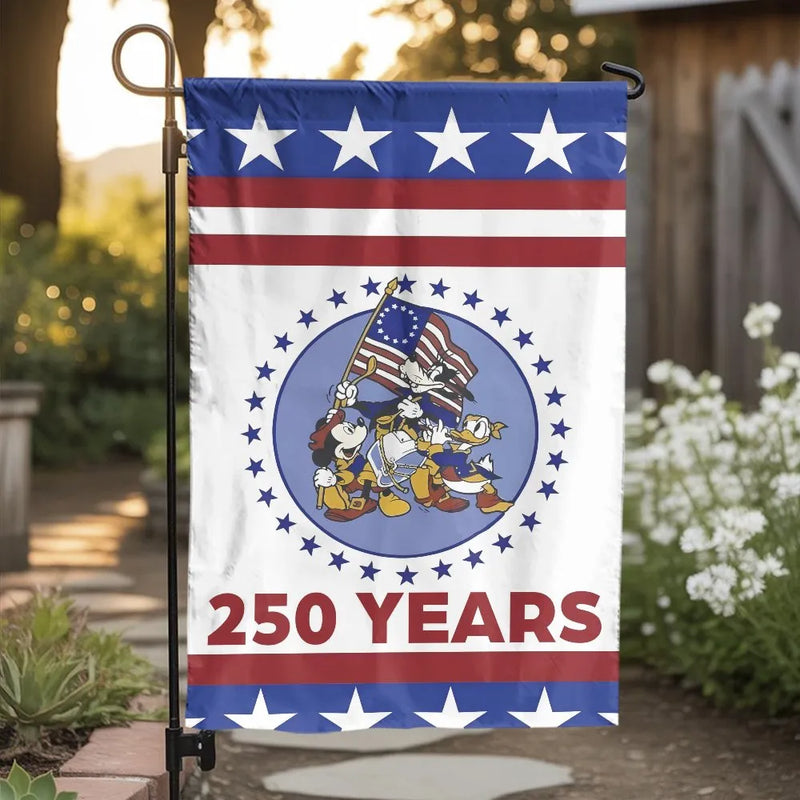 Patriotic Mickey Mouse Garden Flag | Retro Spirit of 76 America 250 Years Celebration | Double-Sided Premium Polyester | Outdoor Yard Decor Gift