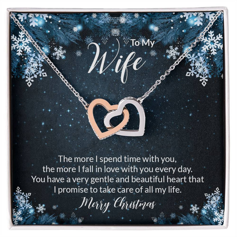 Cubic Zirconia Heart Pendant, Wife Interlocking Hearts Necklace, Surgical Steel Necklace, Romantic Christmas Jewelry Present
