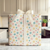 Modern Pastel Holiday Gift Wrap, Colorful Snowflake Wrapping Paper, Pink Teal Yellow Winter Wrapping Paper, Festive Christmas Gift Wrap