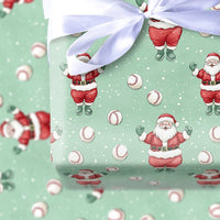 Baseball Christmas Gift Wrap, Mint Green Baseball Santa Wrapping Paper, Baseball Holiday Wrapping Paper, Sports Santa Xmas Gift Wrap Roll
