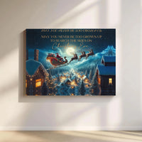 Whimsical Holiday Canvas Print, Christmas Eve Santa Sleigh Canvas Wall Art, Winter Scene Wall Decor, Magical Xmas Canvas Art, Family Present