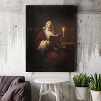 Vintage Christmas Canvas Wall Art, Santa Claus Reading a Book Canvas Print, Oil Painting Style Holiday Canvas, Festive Xmas Wall Decor