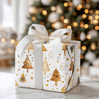 Bronze Watercolor Tree Gift Wrap, Gold Christmas Tree Wrapping Paper, Elegant Holiday Confetti Wrapping Paper, Modern Xmas Wrapping Paper