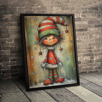Whimsical Holiday Elf Canvas Print, Christmas Elf Canvas Wall Art, Winter Snowflakes Wall Art, Festive Xmas Room Canvas, Holiday Home Decor